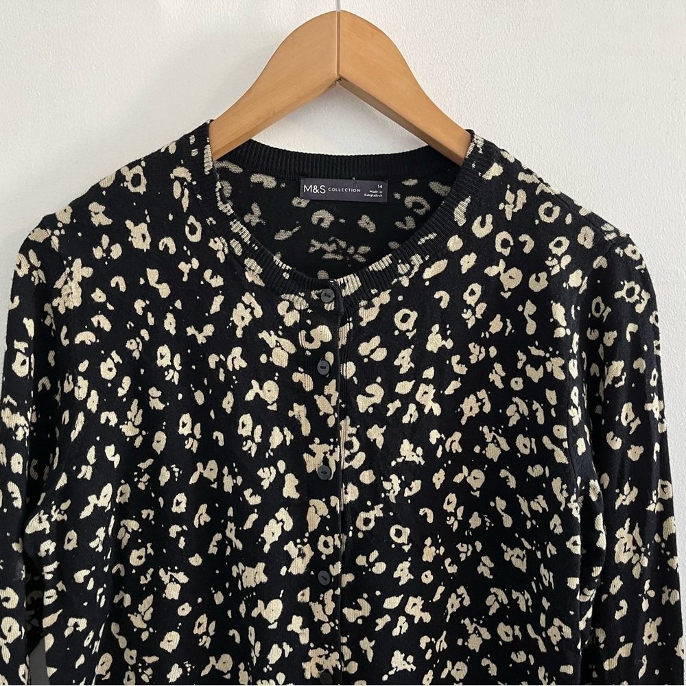 M&S Elegant Black and Cream Patterned Cardigan - Picture 2 of 13
